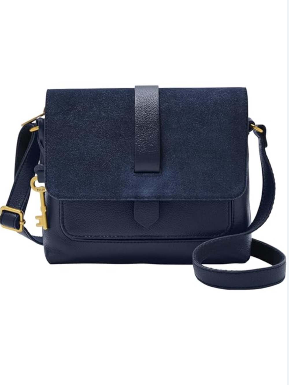 Fossil Navy Suede & Leather Crossbody Bag